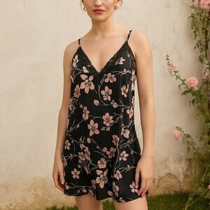 Soma Black and Blush Satin LAce Slip Chemise Nightie Nightgown Lingerie L